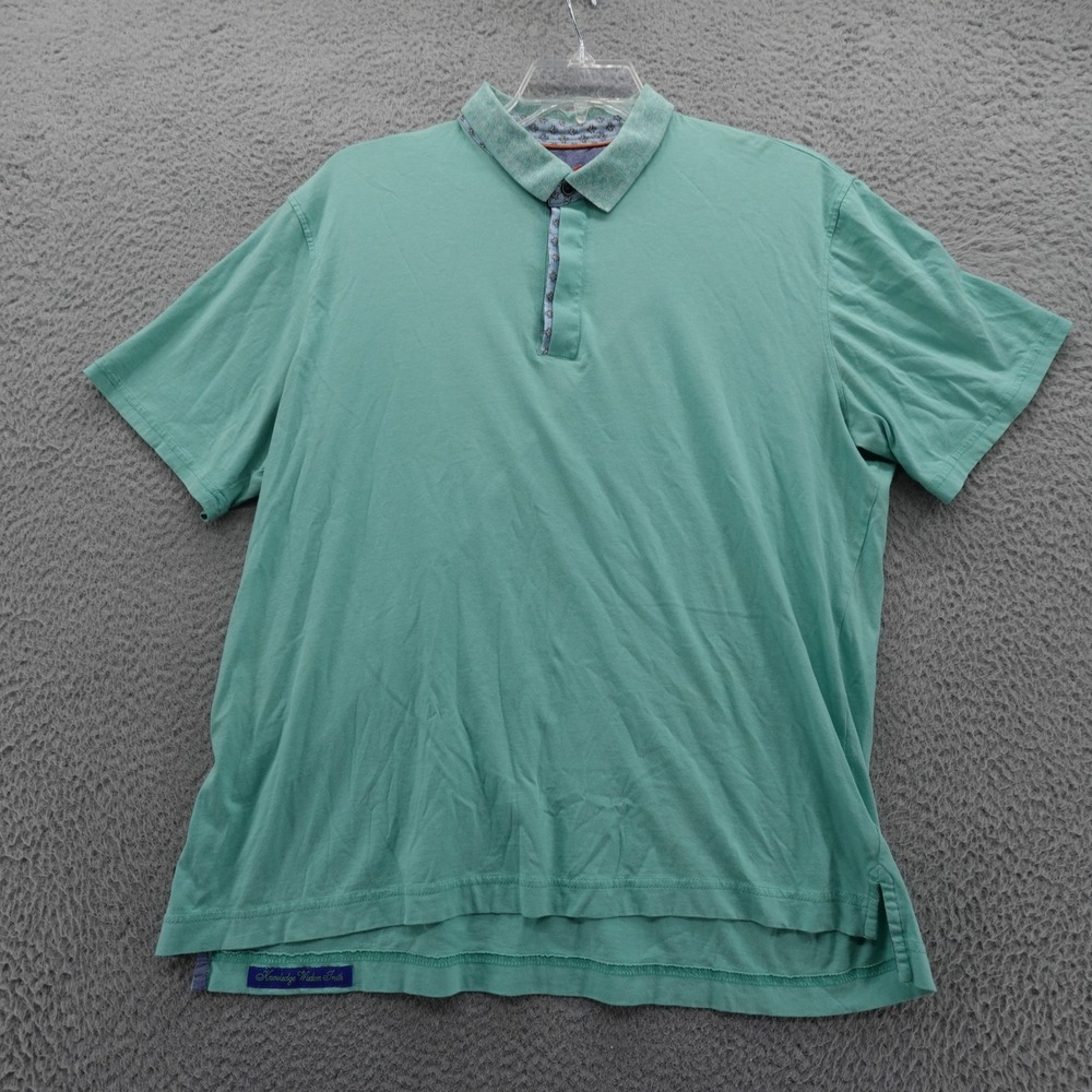 Robert Graham Short Sleeve Polo Shirt XL Green Mens All Cotton Floral Collar